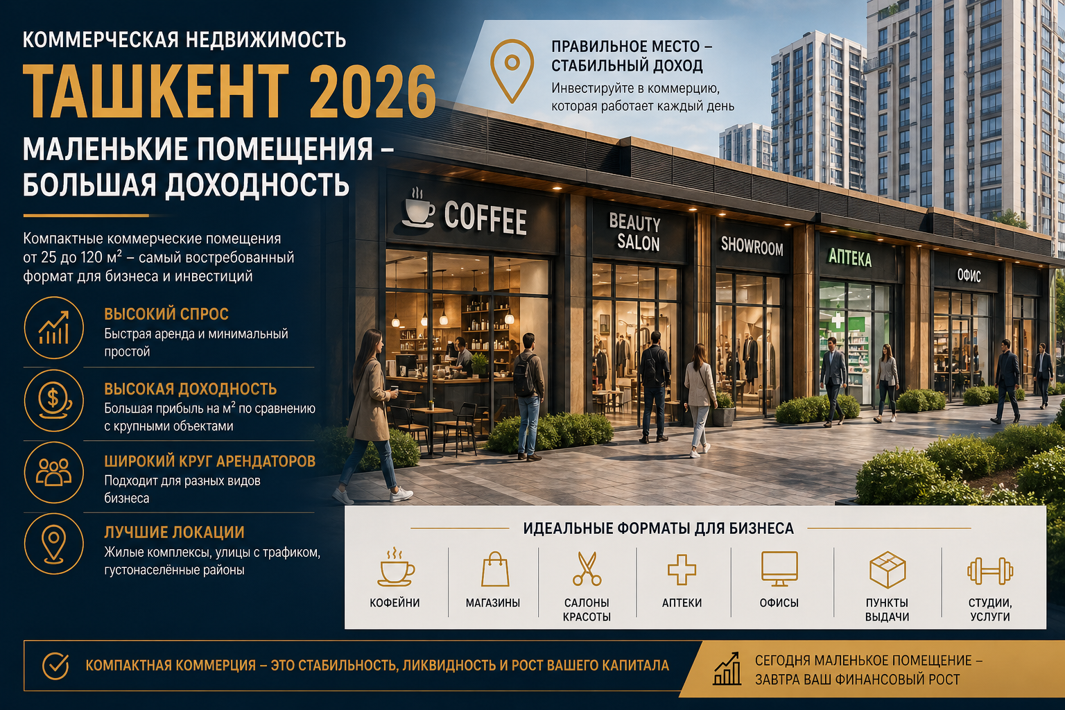Commercial real estate in Tashkent: why small spaces deliver higher returns in 2026