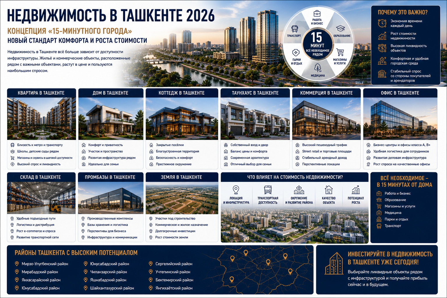 Недвижимость в Ташкенте 2026: почему концепция «15-минутного города» меняет стоимость жилья и коммерции