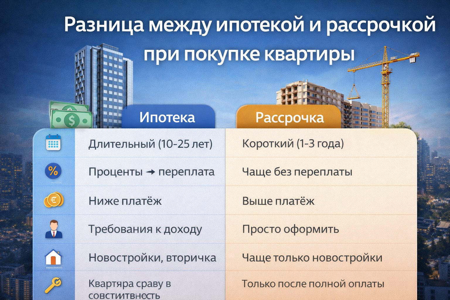 Mortgage vs installment plan when buying an apartment: what’s the difference